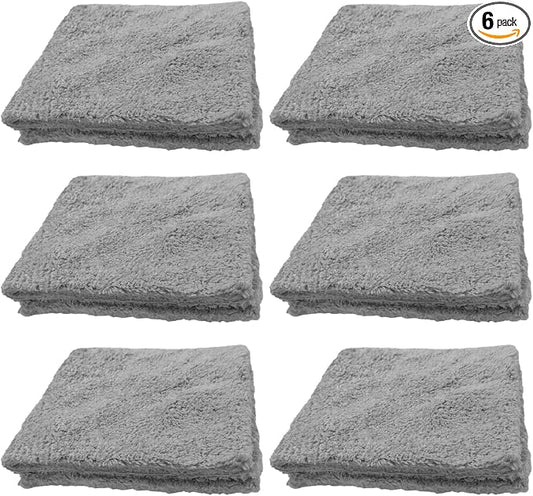 6PCS Car Drying Towel, 16" × 15" Double Sided Microfiber Towels for Cars Detailing, Absorbent Extra Large Cleaning Cloth, 450 GSM Car Detailing Wash Towels for Cars, Trucks, SUVs (Grey)