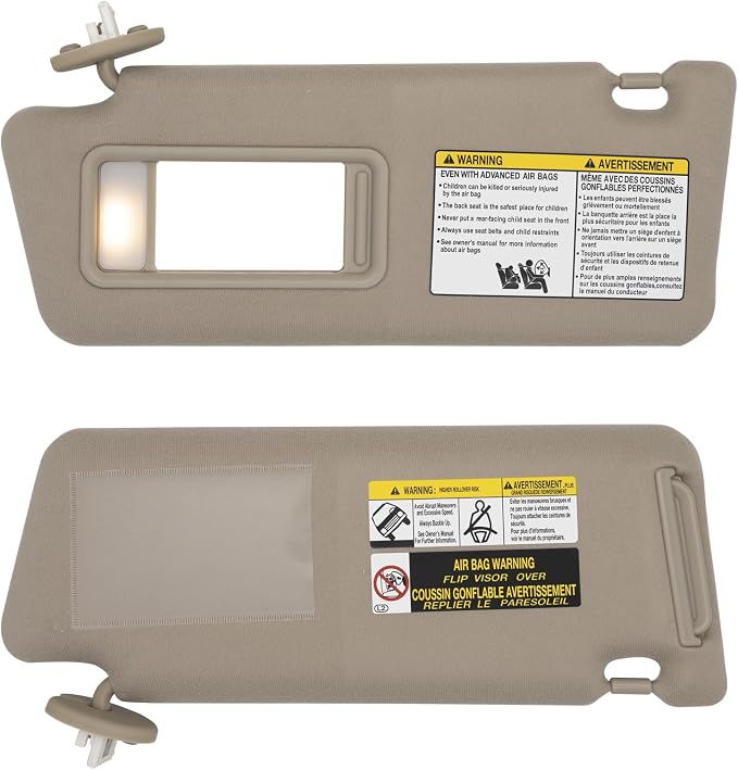 NHILES Driver Left Side Sun Visor Replacement Fits for Toyota Tacoma 2005-2015 Sunshade with Light 7432004210E0 Color Beige