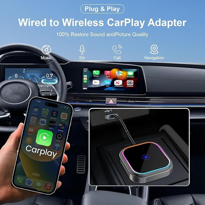 Wireless CarPlay Adapter 2-in-1 for Kia Forte 2017 2018 2019 2020 2021 2022 2023 2024 2025 2026, USB Design Plug and Play Bluetooth Fast Connection Car Accessories