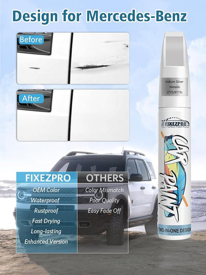 775/9775 Iridium Silver Metallic Car Touch Up Paint for Mercedes-Benz, Color Match Auto Paint Repair Pen,Professional Car Scratch Repair Remover Pen Quick & Easy to Use