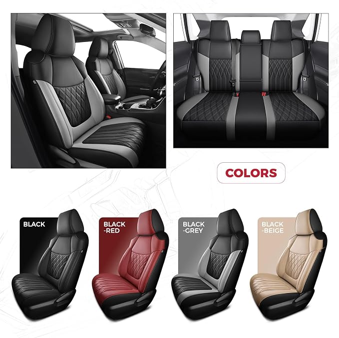 FREESOO Custom Seat Covers for Toyota RAV4 2019 2020 2021 2022 2023 2024 2025 Hybrid XLE LE Limited XLE Premium, RAV4 Leather Car Seat Covers Interior, RAV 4 SUV Accessories Full Set, BlackGrey