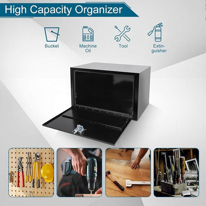 36"X23"X23" Underbody Truck Box Black Heavy Duty Steel Trailer Box Pick Up Truck Tool Box Storage Organizer w/Lock & eys