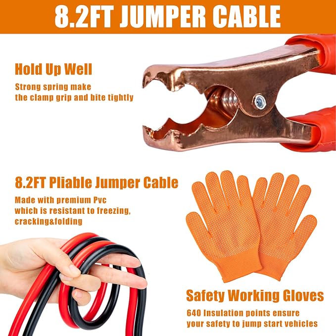 Car Roadside Emergency Kit, Car Safety Kit Portable Car Kits for Emergency with Jumper Cable, Safety Hammer, Orange