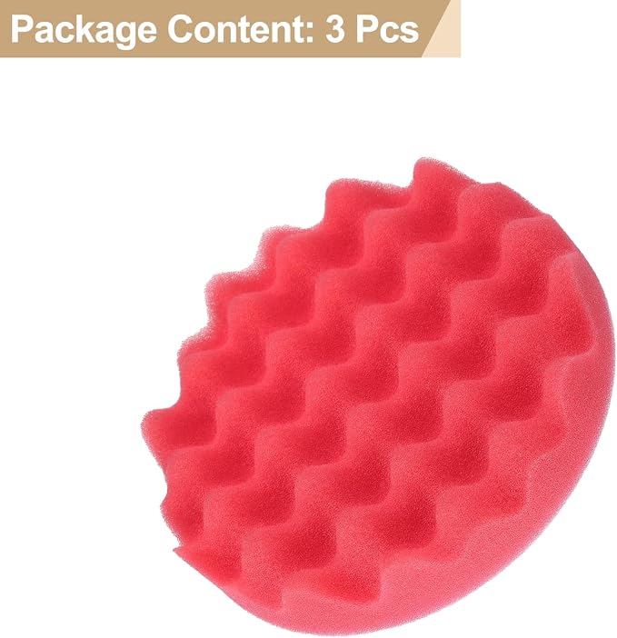 HARFINGTON 3pcs Buffing Sponge Pads 6" Polishing Wheel Waffle Finishing Grip Pad Car Buffer Polisher with Hook and Loop Back for Car Detailing Polishing Waxing, Red