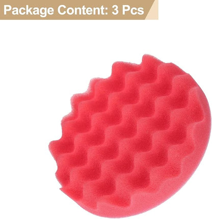 HARFINGTON 3pcs Buffing Sponge Pads 6" Polishing Wheel Waffle Finishing Grip Pad Car Buffer Polisher with Hook and Loop Back for Car Detailing Polishing Waxing, Red