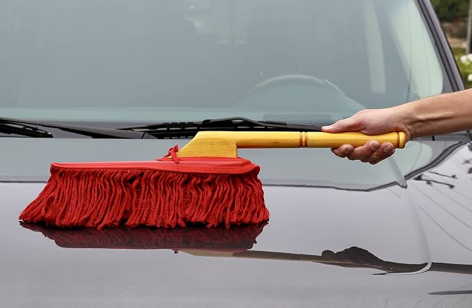 California Car Duster Original Style Wood Handle Duster with Red Mop