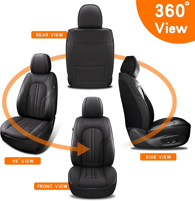 MINGBRON Car Seat Cover Full Set, Leather Car Seat Cover, Waterproof Seat Covers, Car Seat Cushion, Nappa Leather Seat Covers Car Seat Protector Universal Fit Most Cars Black