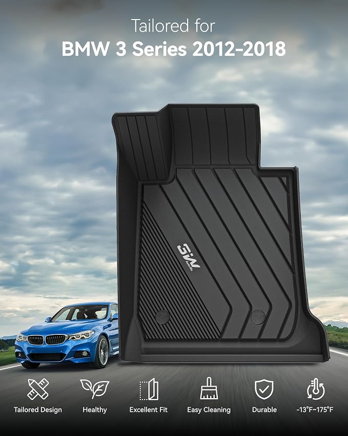 3W Floor Mats Fit for 2012-2018 BMW F30 3 Series 320i 328d 328i 330e 330i 335i 340i RWD & Sedan, TPE All Weather Custom Fit Floor Liner for 3 Series Full Set Car Mats (NOT for 335is & GT & X-Drive)