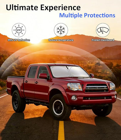 Windshield Sun Shade for 2005-2015 Toyota Tacoma Accessories, Car Front Window Sun Visor & Heat Shield | 240T Sunshade Protection Blocks UV Rays Keep Your Car Cooler