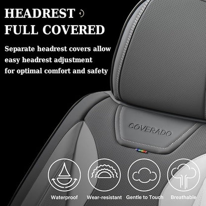 Coverado Car Seat Covers, Front Covers for Cars, Car Seat Cover Front Seats, Automotive Seat Cover, Waterproof, Leather Car Seat Cushion, Universal Interior Seat Protectors for Most Cars Black