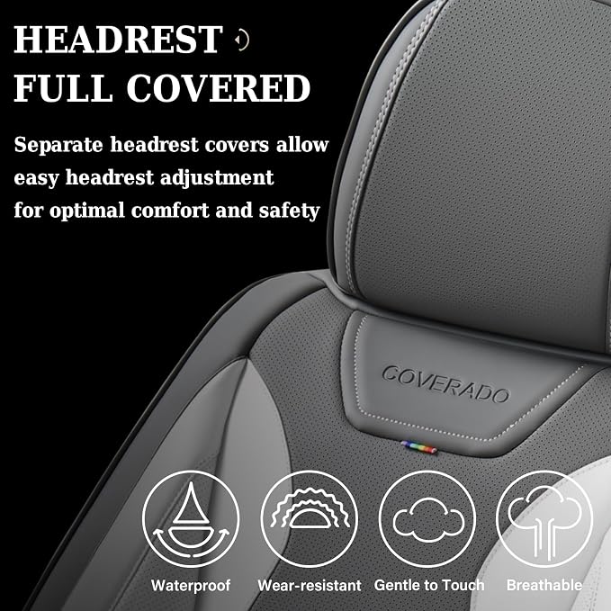 Coverado Car Seat Covers Full Set, Seat Covers for Cars, Front Seat Covers and Back Seat Cover Waterproof Leather Automotive Seat Cover, Universal Car Interior Protectors Cushion for Most Cars