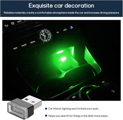 Dickno 4 PCS USB LED Car Interior Atmosphere Lamp, Portable Mini LED Night Light, Plug-in USB Interface Trunk Ambient Lighting Kit, Universal Vehicle Interior Accessories (Green)