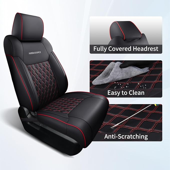 Huidasource Front Car Seat Covers for Dodge Ram, Waterproof Seat Cushion Ram Pickup Truck Seat Protector Fit for 2009-2025 Ram 1500, 2010-2025 Ram 2500/3500 Crew/Mega Cab(Concave Front/Black&Red)