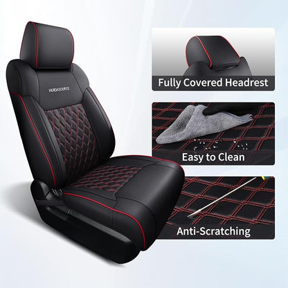 Huidasource Front Car Seat Covers for Dodge Ram, Waterproof Seat Cushion Ram Pickup Truck Seat Protector Fit for 2009-2025 Ram 1500, 2010-2025 Ram 2500/3500 Crew/Mega Cab(Concave Front/Black&Red)