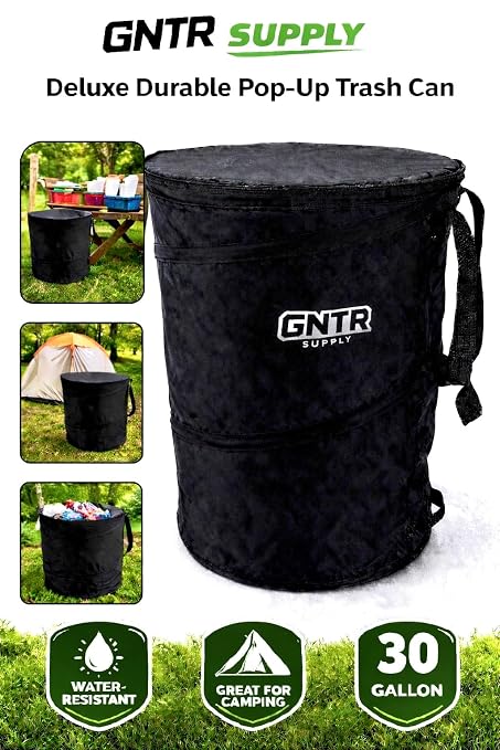 GNTR Supply Deluxe Durable Pop-Up Trash Can – Collapsible Garbage Bin with Zippered Lid for Camping, Home, and Outdoor Use – 30 Gallon
