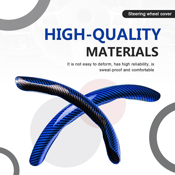 3pcs Universal Carbon Fiber Steering Wheel Cover - Anti-Slip & Segmented Design, Universal 99% Durable Steering Wheel Protector for Men and Women, Car Interior Accessory (Blue)