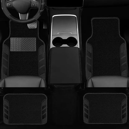 NBTEPEM 10 Pcs Car Floor Mats Full Set & Sport Leather Steering Wheel Cover 14.5-15 inch, Center Console Cover, Seat Belt Cushion, Cup Holder Coaster, Universal Automobile Interior Sets (Black)