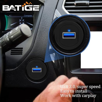 Alloy Single Port USB 3.0 Dashboard Port Car Mount Flush Cable, Male to Female Waterproof Extension Cable for Car Truck Boat Motorcycle with LED Indicator - 3ft