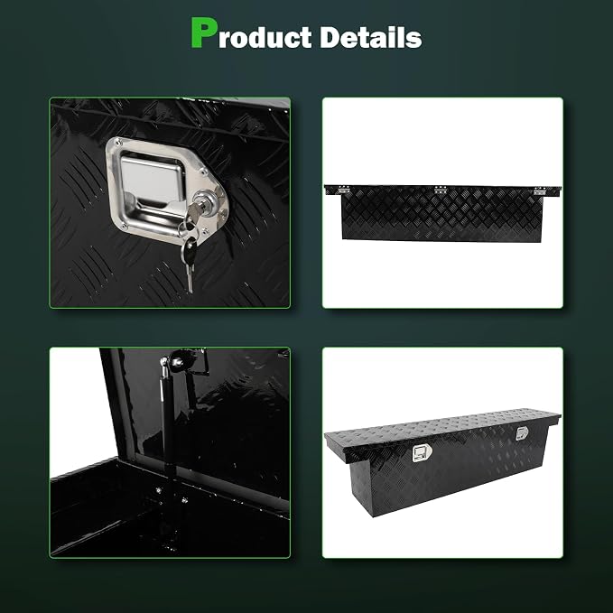 SCITOO 60" Aluminum Diamond Plate Truck Bed Tool Box,Heavy Duty Crossover Storage for Most Full Size Pickups,Lockable Weatherproof Chest,Fits 60"WX14"DX14"H Truck Beds,Easy Access to Load and Unload