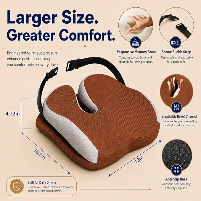 Seat Cushions for Office Chairs Wheelchair Cushion for Long Sitting Back Pain，Memory Foam Seat Car Computer Desk Chair Cushion，Coccyx Cushion for Tailbone Pain Relief Cushion Office Chair Brown