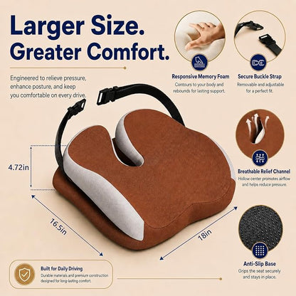 Seat Cushions for Office Chairs Wheelchair Cushion for Long Sitting Back Pain，Memory Foam Seat Car Computer Desk Chair Cushion，Coccyx Cushion for Tailbone Pain Relief Cushion Office Chair Brown