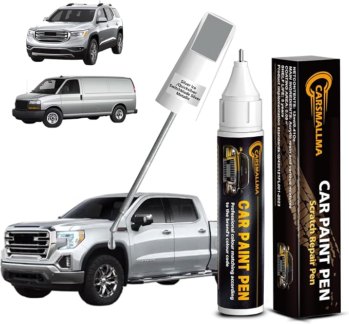 Silver Ice/Quicksilver/Switchblade Silver Metallic(GAN/WA636R/WA8636/17) Car Touch Up Paint for GMC, Color Accurate Car Paint Scratch Repair Pen Kit Quick & Easy Fix Vehicle Chips