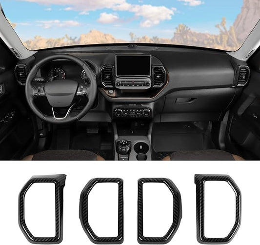 RT-TCZ Carbon Fiber Air Vents Trim Cover Air Condition Decoration Ring Kit Interior Accessories for Ford Bronco Sport 2021 2022