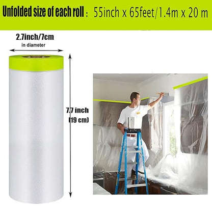 Tape and Drape Painters Tape and Plastic Film - 55in x 65ft Roll for Cars, Auto Body, Skirting and Frames