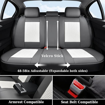Coverado Seat Covers for Cars, Luxury Leather Seat Covers Full Set, Waterproof Automotive Seat Covers Protector Universal Fit for Most Sedans, SUVs, Pick-up Trucks(Gray&White)