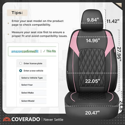 Coverado Leather Seat Covers, Waterproof Car Seat Covers Front Seats, Luxury Front Car Seat Covers Faux Leather Car Seat Protector, Automotive Car Seat Covers Universal Fit Most Cars Truck, Black&Pink