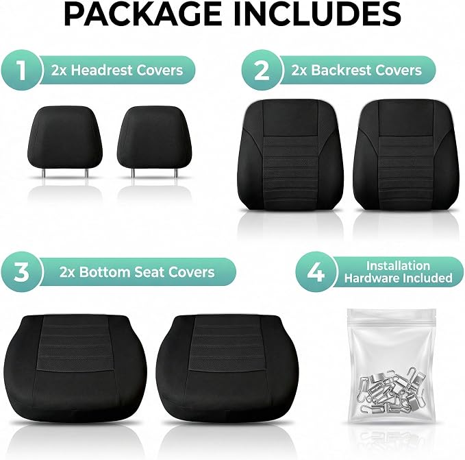 FH Group Automotive Car Seat Covers Front Set Premium 3D Air Mesh Front Seat Covers, Airbag Compatible Universal Fit Interior Accessories for Cars Trucks and SUVs - Black