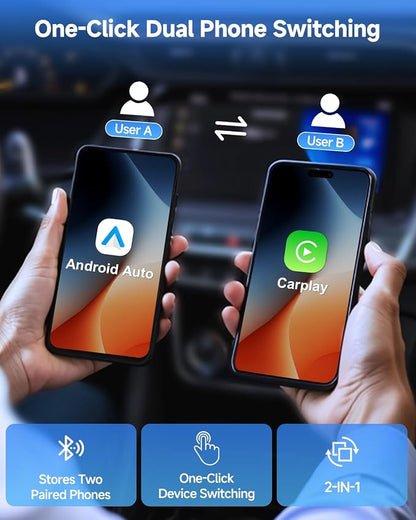 Wireless CarPlay Adapter for iPhone, A Thoughtful Upgrade for Your Drive – One-Touch User Switching, Fast & Stable Connection, Compatible with iOS 12 and Android 11, Converts Wired to Wireless