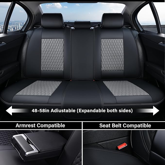 Coverado Car Seat Covers Full Set, Nappa Leather Seat Covers for Car, Waterproof Car Seat Protector with Lumbar Support, Automotive Seat Covers Universal Fit for Most Cars SUV Trucks (Black&Gray)
