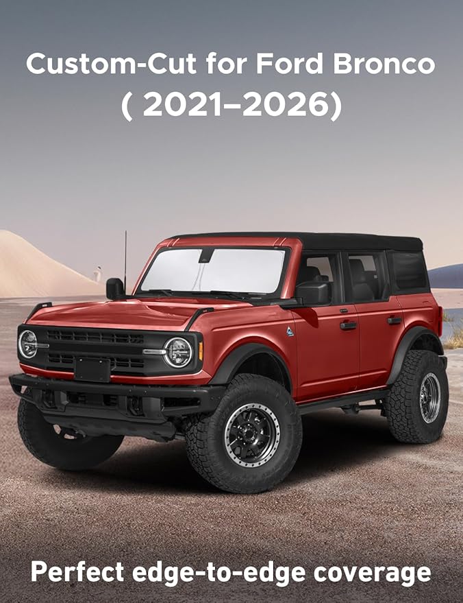 EcoNour Windshield Sunshade Compatible for Ford Bronco (Not for Bronco Sport) 2021-2024 2025 2026, Sun Visor for Front Windshield & Window Sun Shade Cover, UV Heat Protector, Car Accessories