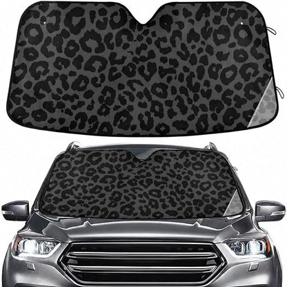 Windshield Sun Shade Dark Gray Leopard Cheetah Print Ram Front Window Block UV Shades Visor Reflective Retractable for Car SUV Trucks