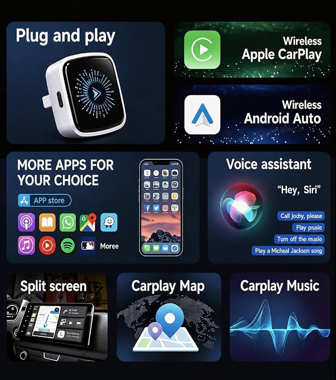 2-in-1 Wireless CarPlay Android Auto Adapter, Wired Car Only, Not BMW Tesla | Plug & Play USB for iPhone & Android, 5GHz WiFi BT5.4, Auto Reconnect, Button Control, Not for BMW Tesla, Modified Head Units