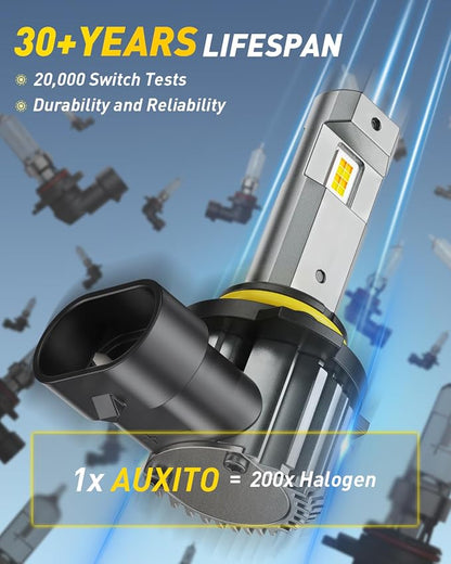 AUXITO 9006/HB4 LED Switchback Bulbs, 6500K White & 3000K Amber Yellow, 1000% 50000LM Ultra Bright, No Flicker, 3Min-Plug and Play, 30+ Years Lifespan, Fits 99% Vehicles, Pack of 2