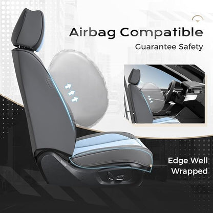 Coverado Seat Covers, Car Seat Covers Front Seats, Leather Seat Covers for Cars, Car Seat Protector Waterproof, Gray Car Seat Cushion, Front Carseat Cover Universal Fit for Most Cars Lightblue