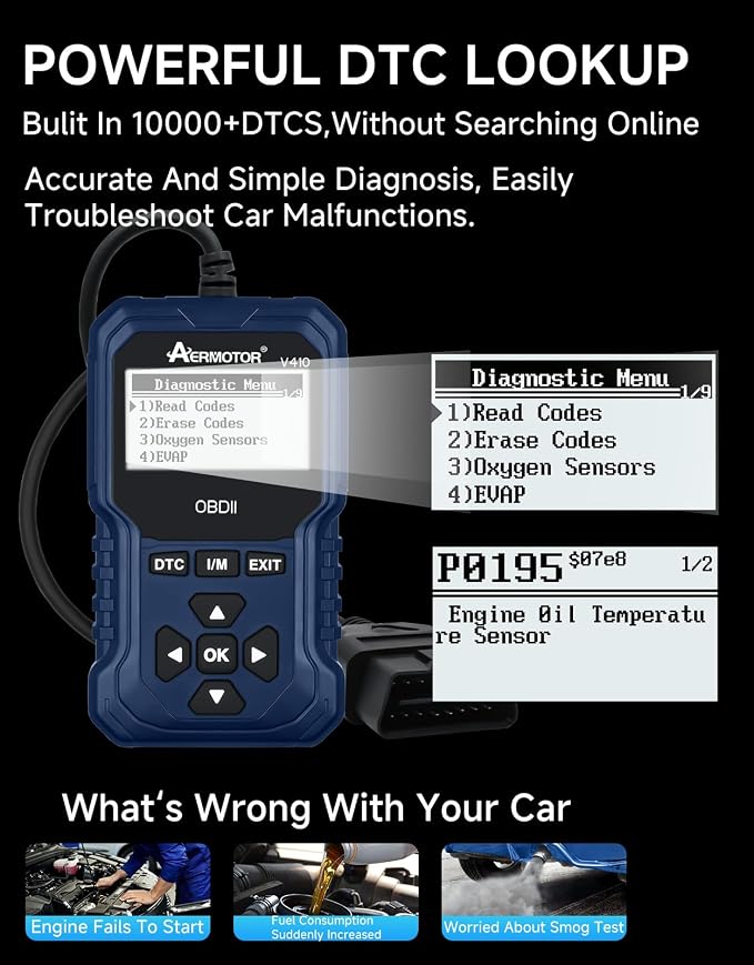 V410 OBD2 Scanner Code Reader, Car Scanner Diagnostic Tool Check Engine Light, Graphic Live Data, I/M Smog Test, Battery Voltage Test – CAN Diagnostic Scan Tool for All OBDII Vehicles