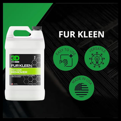 3D Fur Kleen - Pet Hair Remover & Cleaner - Loosens Embedded Pet Fur for Easy Removal - Safe for Carpets, Upholstery & Auto Interiors, 1 Gallon