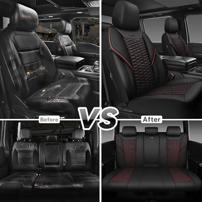 CAR PASS 3D Foam Mesh Leather Car Seat Covers Full Set,Breathable Mesh Faux Leather Seat Covers for Car,Universal Fit for SUV Truck Sedan Automotive, Armrest Airbag Compatible,Black and Red