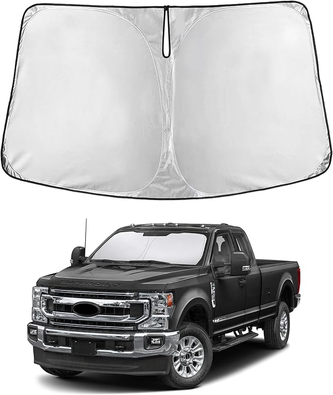 EcoNour Windshield Sunshade Compatible for Ford Super Duty F250 F350 F450 F550 2017-2024 2025 2026, Sun Visor for Front Windshield & Window Sun Shade Cover, UV Heat Protector, Car Accessories