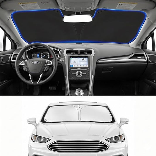 Custom Fit Windshield Sun Shade for Ford Fusion 2013-2021 | Custom Fit Windshield Cover, Blocks UV Rays, Double-Layer Heat Shield, Durable Frame, Easy Fold & Storage
