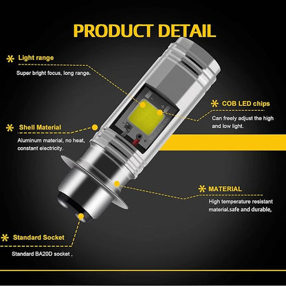YM E-Bright 2-Pack 900 Lumens White P15D COB 12W Led Bulb For Motorcycle lights Lamp High Low Beam