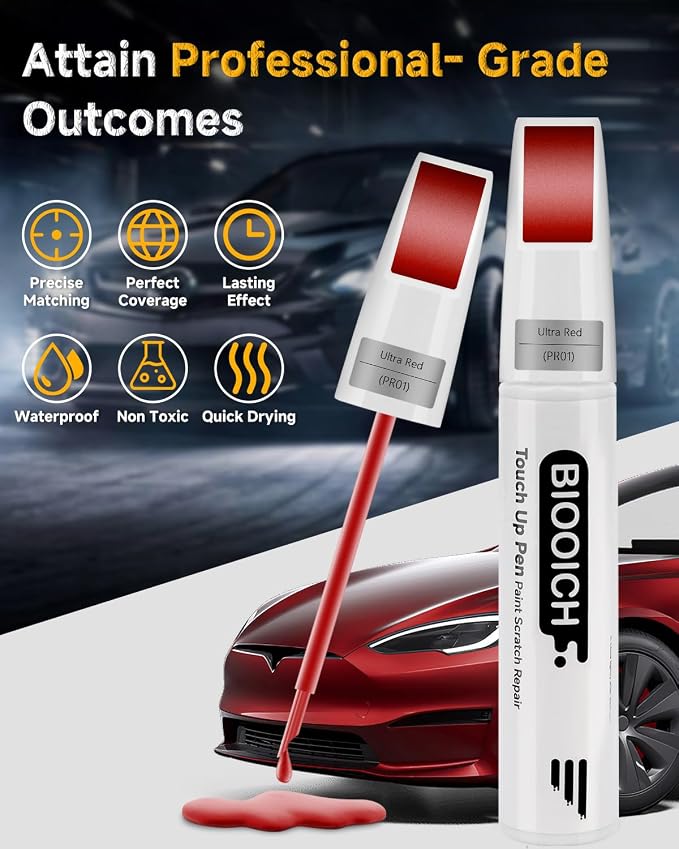 Touch Up Paint Pen Exact Color Match Car Chip and Scratch Repair (for Tesla, Ultra Red(PR01))
