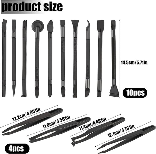 14 Pcs Plastic Crevice Cleaning Tool Car Detailing Spatula Set Black Scraper Tool Non-scratch Small Putty Knife Anti-static Tweezers for Tight Spaces