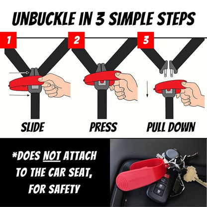 UnbuckleMe Car Seat Buckle Release Tool - Easy Opener Aid for Arthritis, Long Nails, Older Kids - Button Pusher for Infant, Toddler, Convertible 5 pt Harness car Seats - As Seen on Shark Tank (Red)