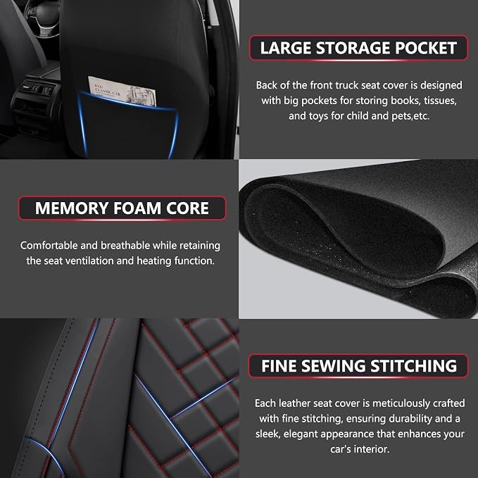 BABYBLU Chevy Silverado Seat Covers,Truck Seat Covers for Silverado GMC Sierra,Custom Fit 2007-2026 1500/2500HD/3500HD (Black & Red, Front Pair)