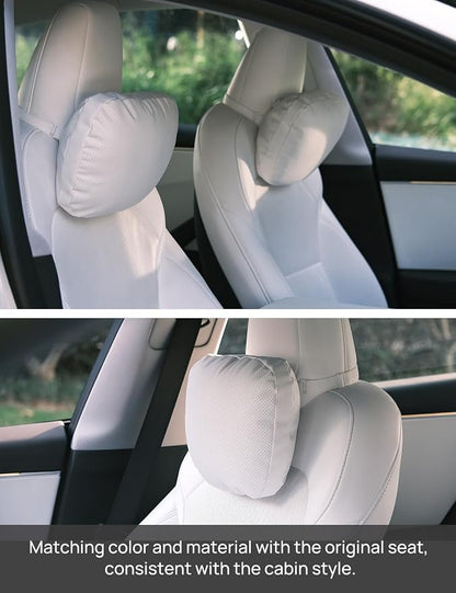 TPARTS Leather Headrest Neck Pillow for All Tesla Model Y/X/3/S(Includes Model Y Juniper 2026 2025 & Model 3 Highland 2024-2026) Accessories, Car Neck Pillow for Traveling (1pc White)