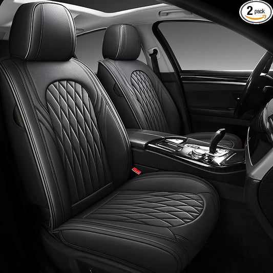WELLDO Nappa Faux Leather Car Seat Covers Full Set, Black | Waterproof, Non-Slip Seat Protector, 0.28in Thickened Cushion, Airbag Compatible, Universal for Cars SUV Truck Pickup